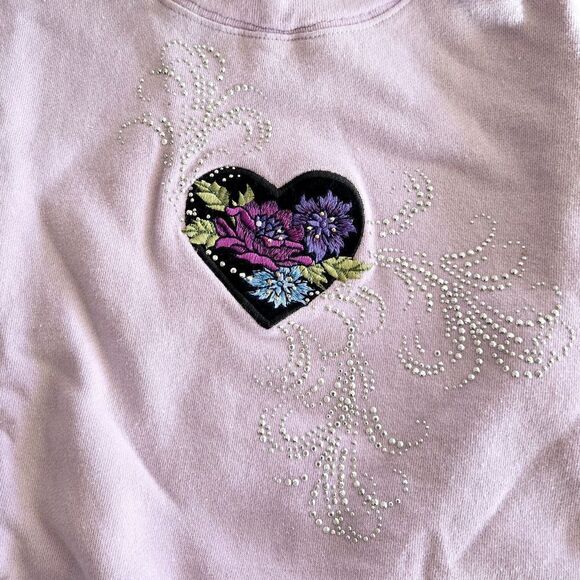 Granny Core Sweatshirt Lavender Purple Floral Sequin Embroidered Women’s XL - Picture 2 of 6